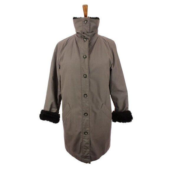 London Fog Womens Trench Coat Jacket Black Thick Faux Fur Lined Gray Sz 8 Reg - Picture 4 of 9